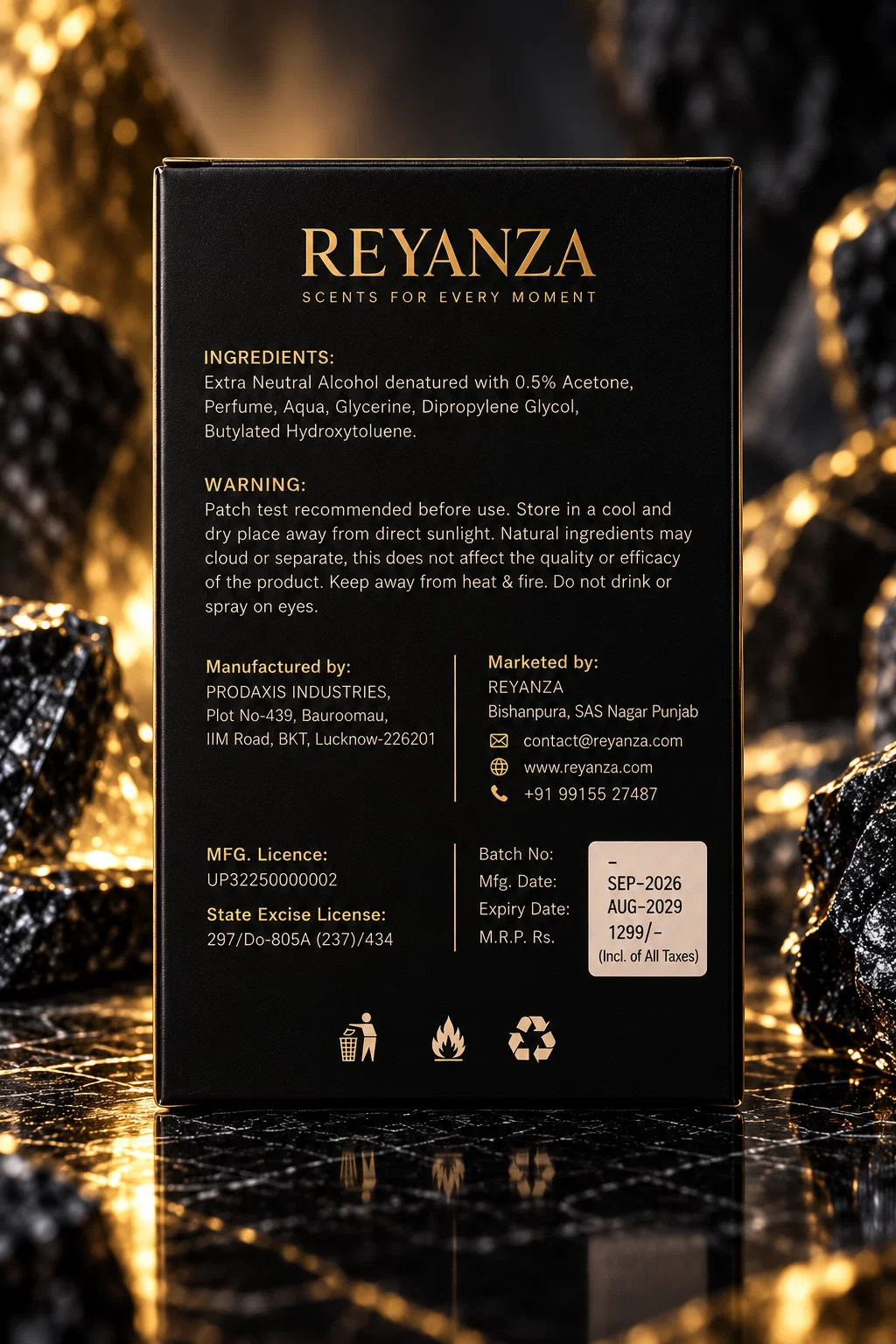 Back of Reyanza Titan perfume box showing product and manufacturer information
