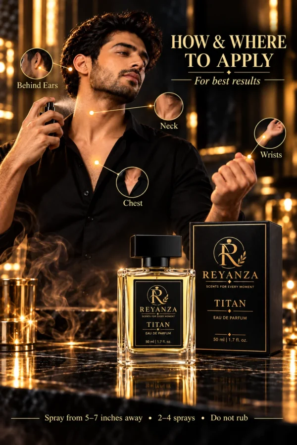 How to apply Reyanza Titan perfume on neck wrists chest and behind ears