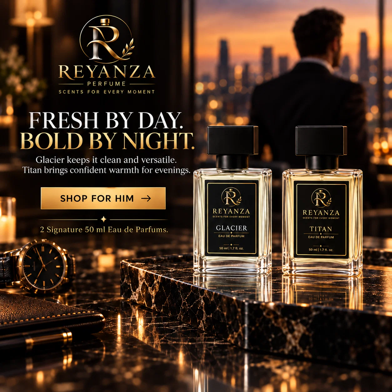 Reyanza Glacier and Titan perfumes for men 50 ml Eau de Parfum