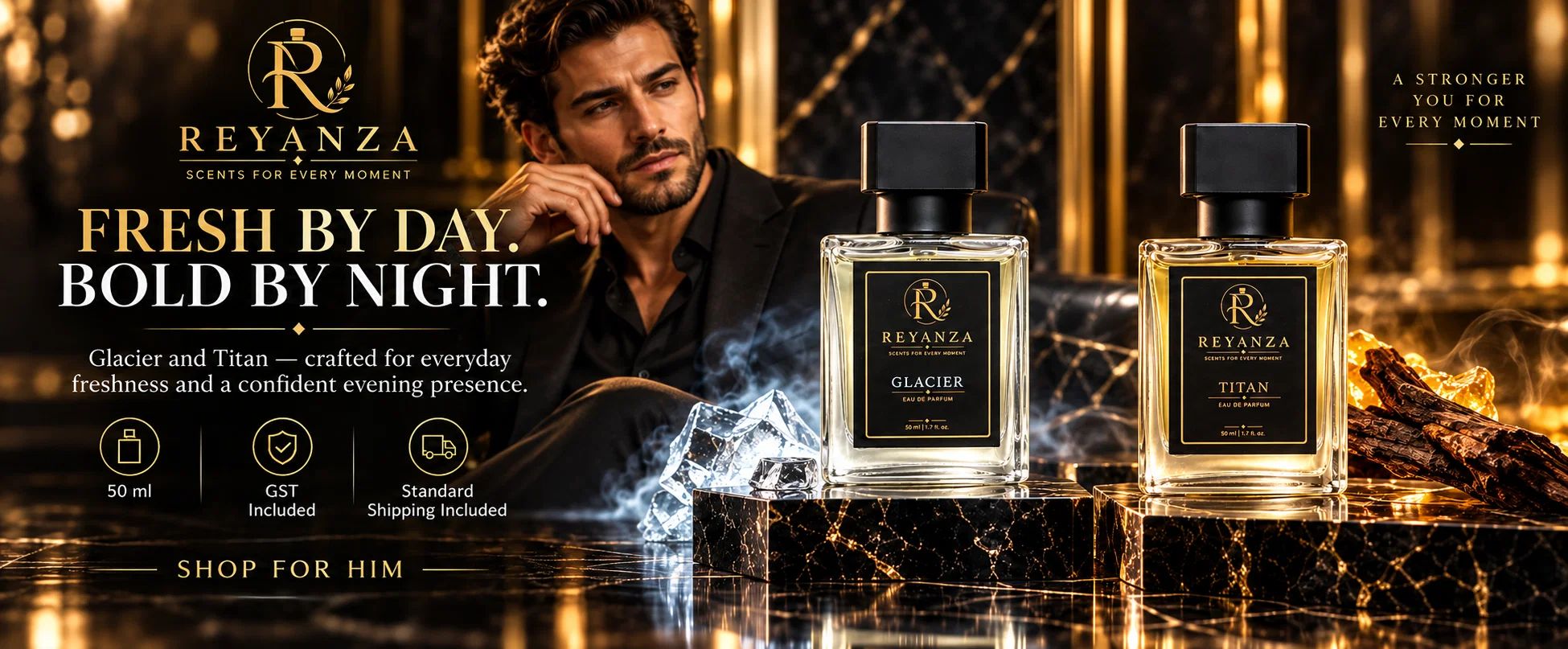 Reyanza Glacier and Titan perfumes for men – fresh by day, bold by night
