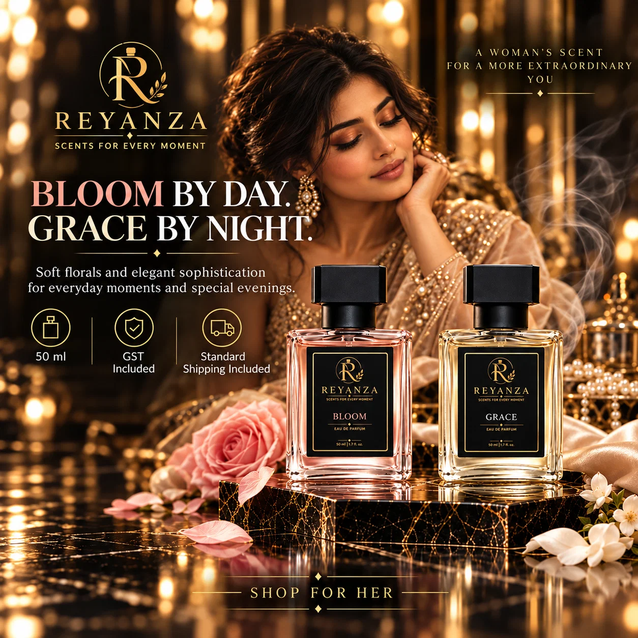 Reyanza Bloom and Grace perfumes for women – bloom by day, grace by night